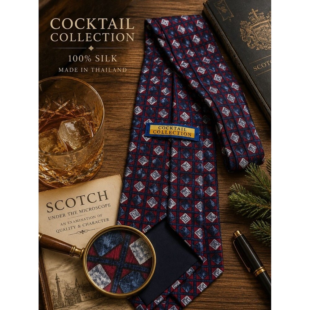 1990s Vintage Silk Necktie Scotch As Seen Under A Microscope Geometric Print